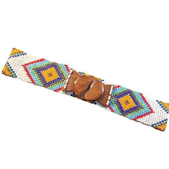 Handmaid Glass Beaded Elastic Belt Wide Waistband Boho Bohemian - Picture 2 of 5